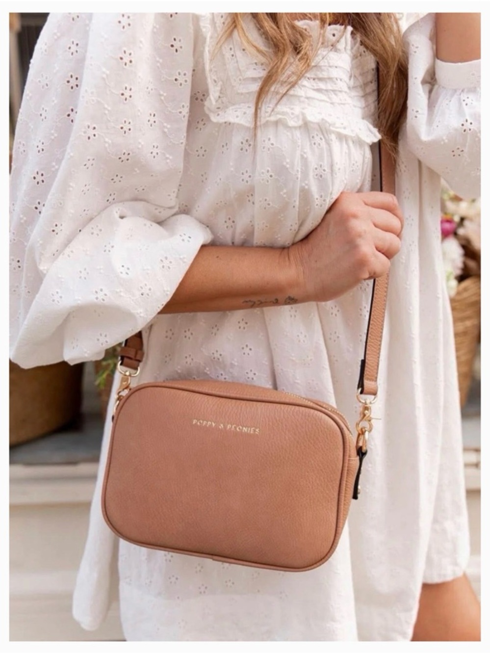Poppy & Peonies mocha mouse Pebbled 24/7 Crossbody Camera Bag